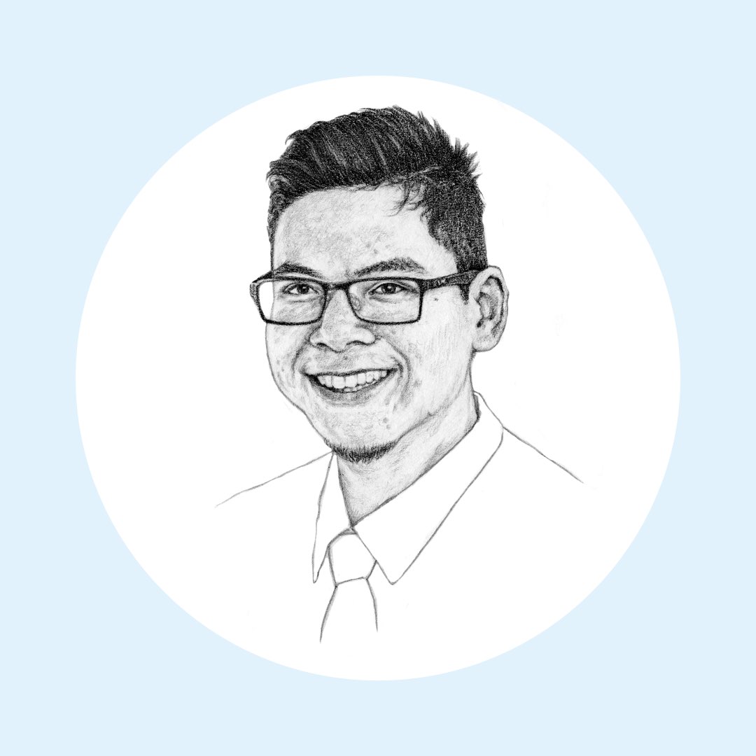 Black-and-white pencil illustration of 2016 Villanova College of Engineering alumnus Boratha Tan