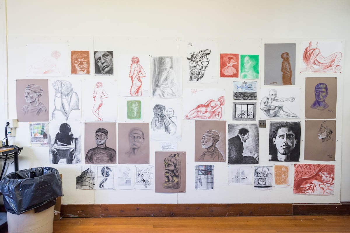 A variety of studio art pieces