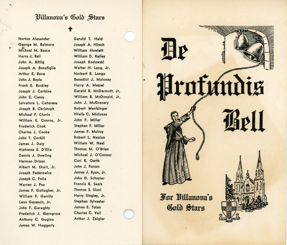 Card containing a list of 65 Villanovans who lost their lives in World War II. Courtesy of the Villanova University Archives.