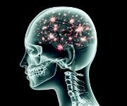 Expertise Saves Lives Stylized visual of an x-ray of a skull with bursts of light in the brain.