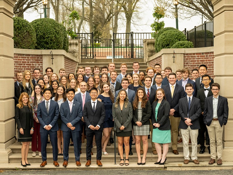 Dean Michele Marcolongo gathers with award recipients at the annual Dean’s Awards Dinner.