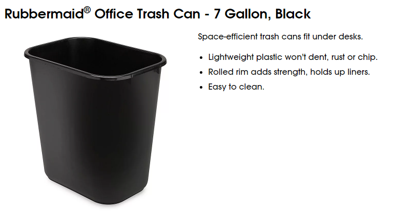 Rubbermaid 7gal black trash Rubbermaid 7gal black trash