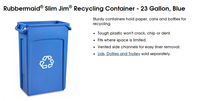 Rubbermaid Slim Jim 23gal blue mixed recycling Rubbermaid Slim Jim 23gal blue mixed recycling